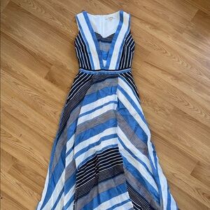La Fete Stripped Blue White Maxi Dress Sleeveless A-Line Size 36
